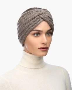 Knit Turban -Ericjavits Shop FW21 13198 TURBAN TAUPE LEADcopy