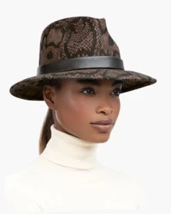 Ms Cool Wool Felt Fedora Hat 30 Ms Cool Wool Felt Fedora Hat -Ericjavits Shop FW21 13335 WOOL MS COOL BLACK PYTHON LEAD