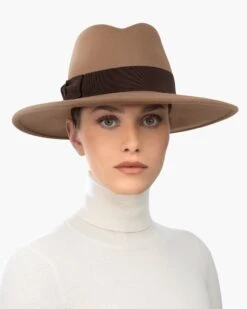 Wool Zora Felt Fedora Hat -Ericjavits Shop FW22 12989 WOOL ZORA CAMEL BROWN FRONTcopy
