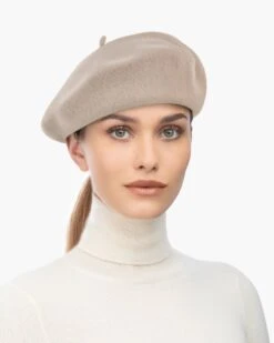 Tanya Beret -Ericjavits Shop FW22 13645 TANYA BERET BISQUE FRONTcopy