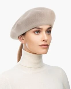 Tanya Beret -Ericjavits Shop FW22 13645 TANYA BERET BISQUE LEADcopy