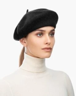 Tanya Beret -Ericjavits Shop FW22 13645 TANYA BERET BLACK LEADcopy