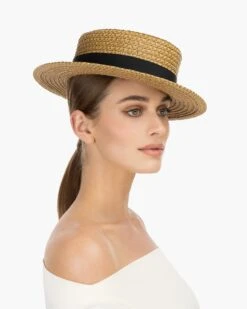 Boater Hat 25 Boater Hat -Ericjavits Shop SS22 13859 BOATER NAT BLK LEADcopy