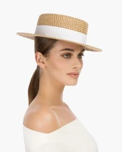 Boater Hat 17 Boater Hat -Ericjavits Shop SS22 13859 BOATER PEANUT WHITE LEADcopy