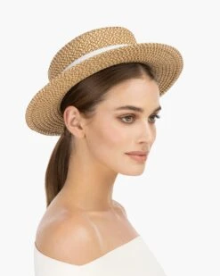 Boater Hat 18 Boater Hat -Ericjavits Shop SS22 13859 BOATER PEANUT WHT SIDEcopy