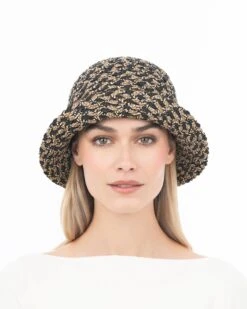 Woven Pith 25 Woven Pith -Ericjavits Shop SS24 13122 WOVEN PITH BLK MIX FRONT BRIM UP