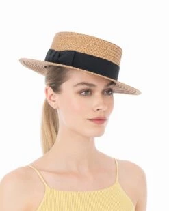 Boater Hat 23 Boater Hat -Ericjavits Shop SS24 13859 BOATER NATURAL BLACK 3 4