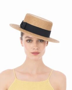 Boater Hat 24 Boater Hat -Ericjavits Shop SS24 13859 BOATER NATURAL BLACK FRONT