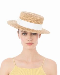 Boater Hat 16 Boater Hat -Ericjavits Shop SS24 13859 BOATER PEANUT WHITE FRONT