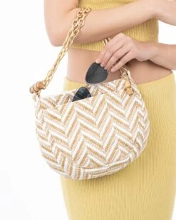 Chain Pouch Raffia -Ericjavits Shop SS24 23389 CHAIN POUCH RAFFIA WHT MIX BACK W SNGLS