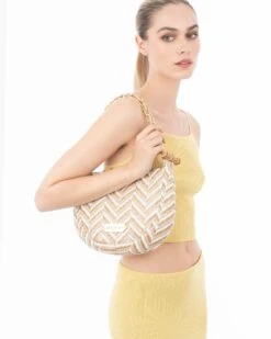 Chain Pouch Raffia -Ericjavits Shop SS24 23389 CHAIN POUCH RAFFIA WHT MIX SLDR